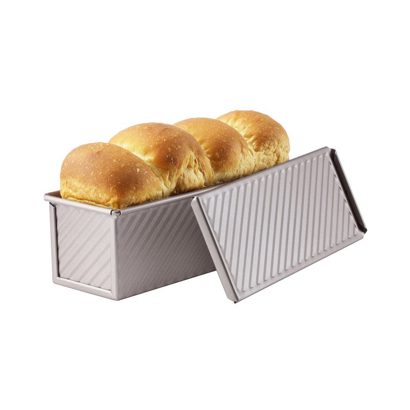 CHEFMADE Mini Pullman Loaf Pan with Lid, 0.66Lb Dough Capacity Non-Stick Rectangle Corrugated Toast Box for Oven Baking 2.8" x 8.1"x 2.8"(Champagne Gold) - Image 1